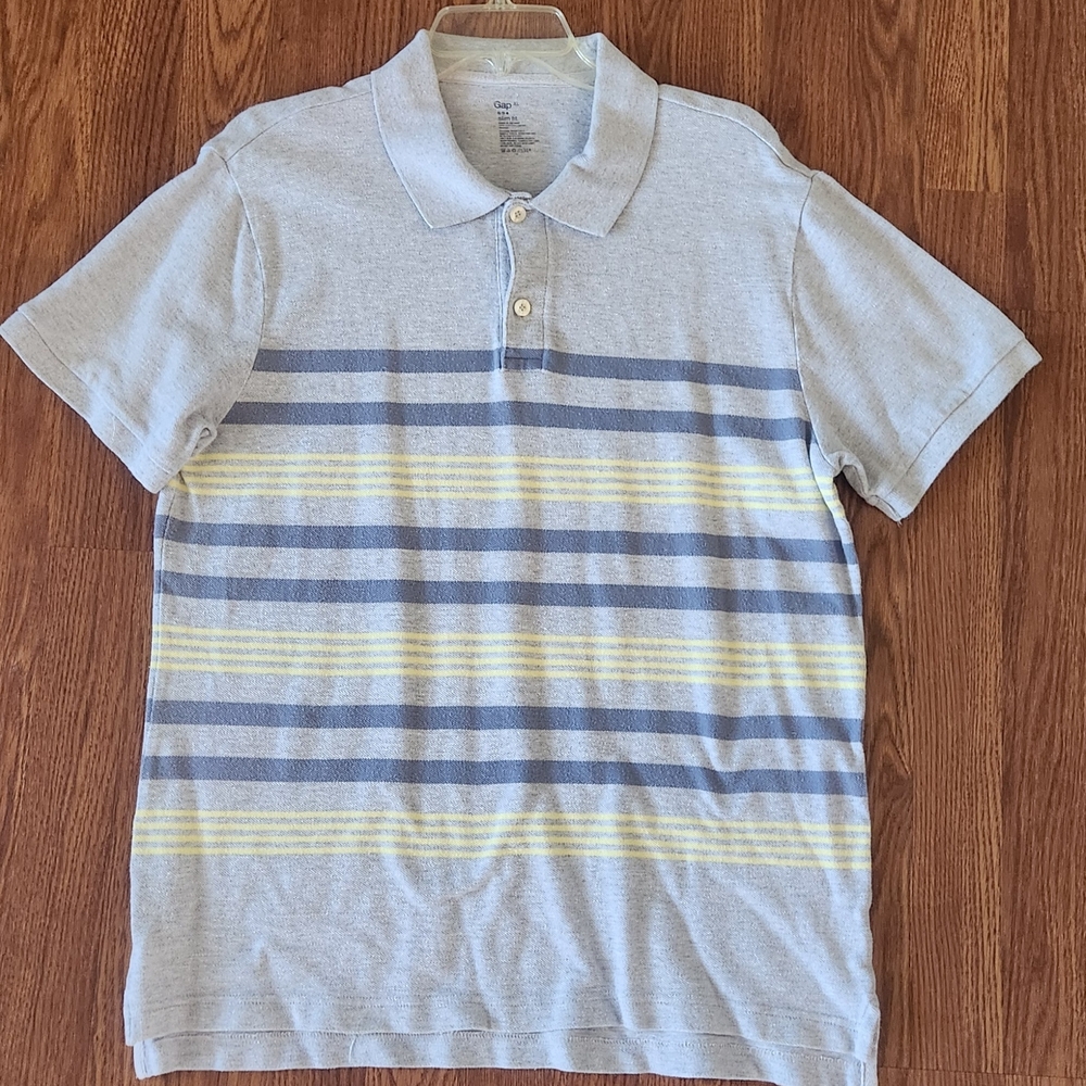 GAP Gray Polo with Blue and Yellow Stripes
